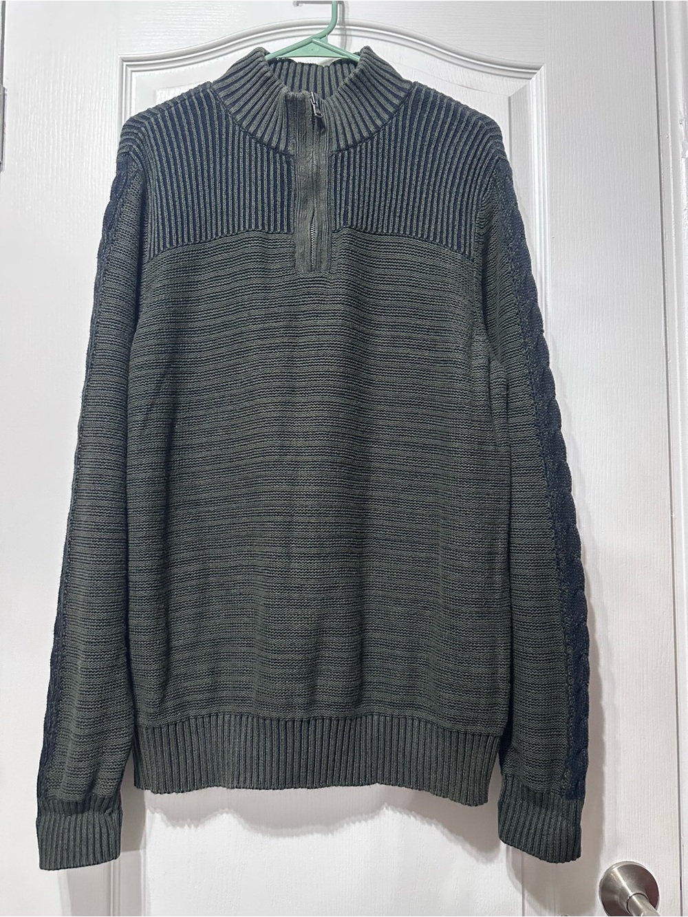Rock & Republic Men's Olive and Dark Gray Half-Zip Mock Neck Sweater